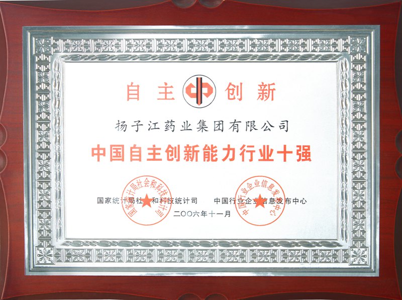 中國(guó)自主創(chuàng)新能力行業(yè)十強(qiáng)（2006）